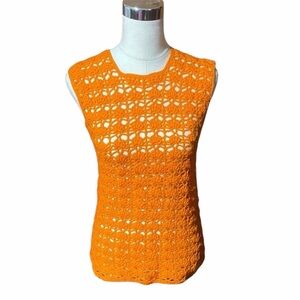 HAND CRAFTED MEDIUM NEON Orange knit sleeveless sweater